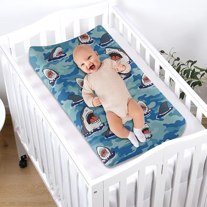 Blue Shark Changing Pad Covers for Baby Girls Boys Change Table Covers Diaper Changing Mat Sheets Cover Breathable