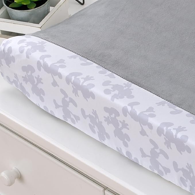 NoJo Disney Mighty Mickey Mouse Grey and White Super Soft Changing Pad Cover