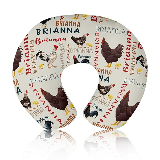 Baby Nursing Pillow Cover - Personalized Name Breastfeeding Pillow Cover with Chicken Pattern, Stretchy Removable U-Shaped for New Moms, Soft Breathable Slipcover for Infant Boys Girls