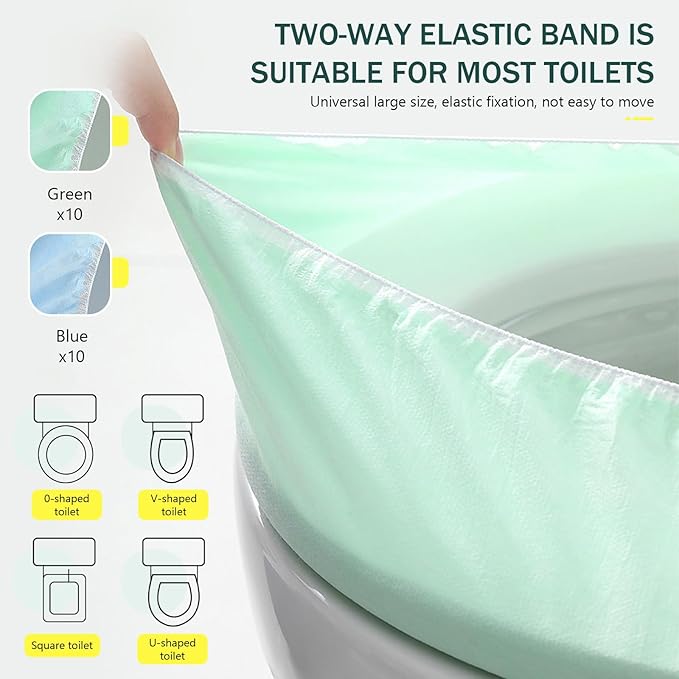 20 Pack Disposable Toilet Seat Cover Waterproof Non-Woven Fabric, Disposable Toilet Seat Covers for Travel, Disposable Seat Covers for Outing Hotel Hospital Public Toilet (Green+Blue)