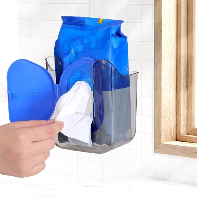 Flushable Wipes Dispenser Wall-Mounted Tissue Box Kitchen Wipes Storage Wipe Holder for Bathroom Bedroom Kitchen Toilet (Translucent Gray)