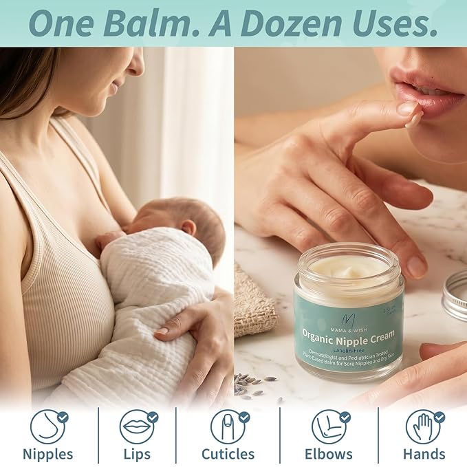 Mama & Wish® Organic Nipple Cream Safe for Breastfeeding - Breastfeeding Nipple Balm | Lanolin-free, Breastfeeding Essentials Safe for Nursing (1oz | 1 Pack Unscented)
