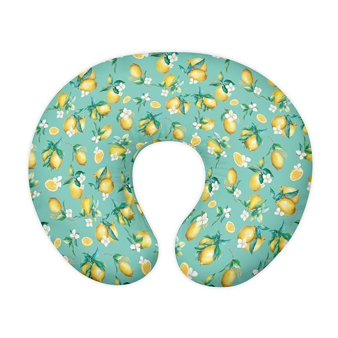 Lemon Flowers Nursing Pillow Cover with Hidden Zipper Removable Breastfeeding Pillow Cover Skin-Friendly Infant Feeding Cushion Cover for Baby Boy and Girls