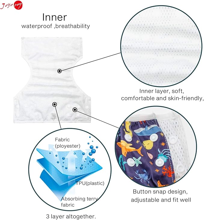 Joyo roy Reusable Swim Diapers 2pcs One Size Adjustable Baby Swim Diaper Size 2 Easy-Wash Infant & Toddler Swimming Diaper Pool & Beach Baby Essentials Size 1 Water Diapers for Swimming Lessons