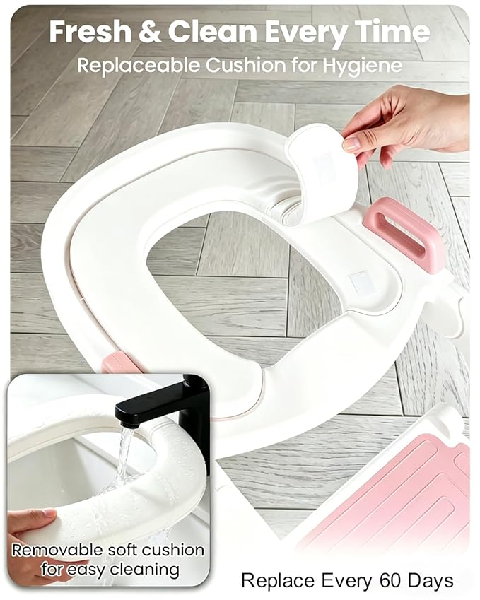 Potty Training Seat, Primlect Upgrade Toddler Toilet Seat for Kids Boys Girls, 2 in 1 Potty Training Toilet with Step Stool, Adjustable Seat, Non-Slip Pad, Splash Guard (Soft Pink)