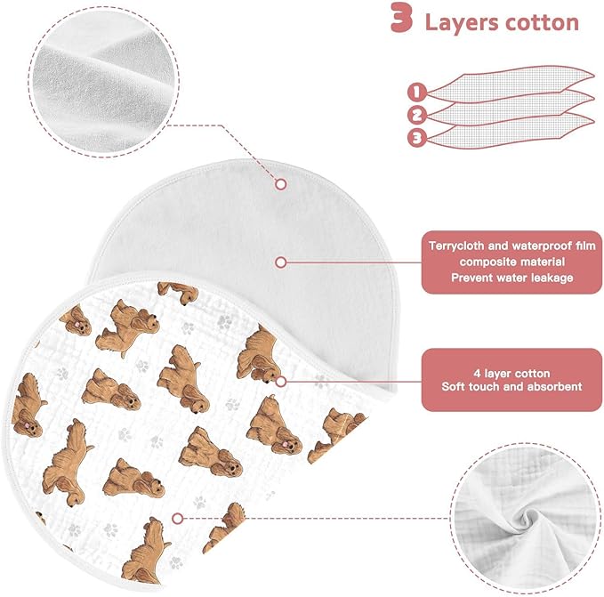 1 Pack Muslin Burp Cloths American Cocker Dogs White Cotton Baby Burp Cloths Ultra Absorbent Soft Thick Burping Cloth for Newborn Must Haves 22x11 Inch