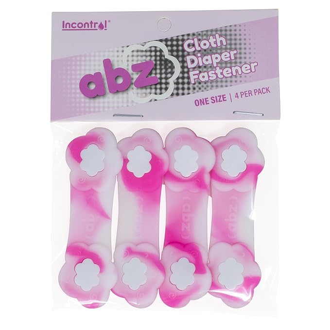 ABZ Pin Free Cloth Diaper Fasteners for Prefolds, Pre-Flats or Flat Diapers - 4 Pack - Cotton Candy