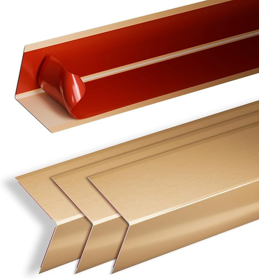 4PCS 48" Metal Corner Protectors, Aluminum Self Adhesive Corner Guards, Metal Wall Edge Protector Strip, Furniture Corner Protectors, Edge Trim for Cabinets and Kitchen Islands (Gold, 48"x2"x2")