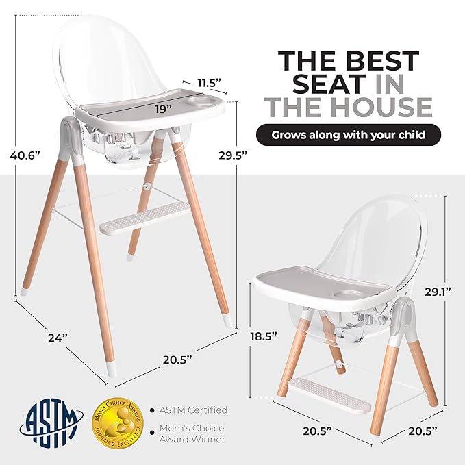 Classic Non-Reclinable 6 in 1 Baby High Chair for Babies and Toddlers, Modern Safe & Compact Wooden Highchair, Easy to Clean, Removable Tray, Easy to Assemble