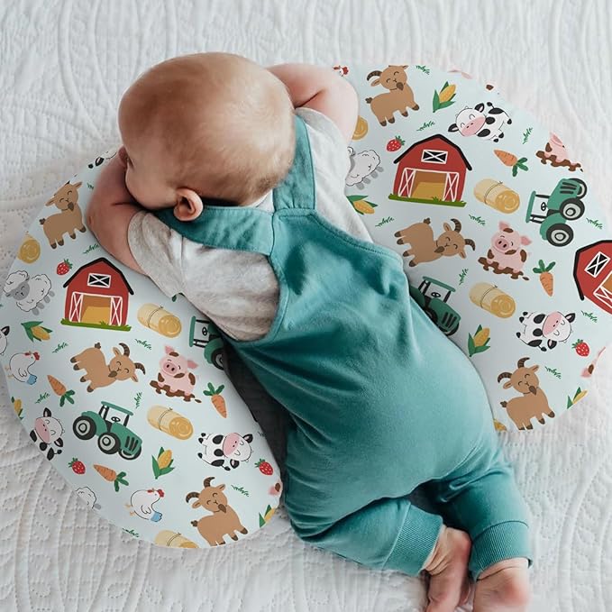 Colorful Farm Animals Baby Nursing Pillow Covers for Boy Girl Pig Cow Goat Chick Barn Tractor Nursery Feeding Pillowcase for Breastfeeding Pillows Farm Life Soft Stretchy Slipcovers for Newborn Infant