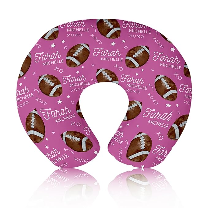 Baby Nursing Pillow Cover - Personalized Name Pink Football Breastfeeding U-Shaped for Bottle Feeding, Ultra Soft Comfortable Breastfeeding Pillow Cover for Infant Baby Boys and Girls