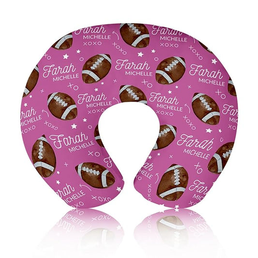 Baby Nursing Pillow Cover - Personalized Name Pink Football Breastfeeding U-Shaped for Bottle Feeding, Ultra Soft Comfortable Breastfeeding Pillow Cover for Infant Baby Boys and Girls