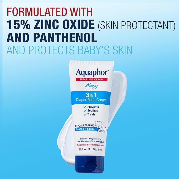 Aquaphor Baby Diaper Rash Cream, 3-in-1 Diaper Rash Relief, 3.5 Oz Tube, (Pack of 3)