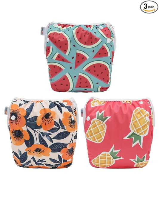 ALVABABY Swim Diapers 3pcs Baby & Toddler Snap One Size Reusable Adjustable Baby Boys' Swim Diapers for Swimming Lessons 3SWY66A