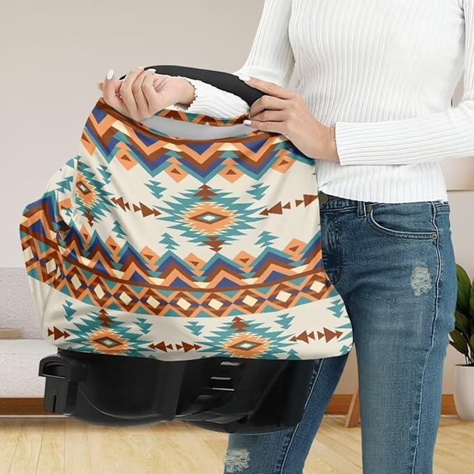 Coldinair Native Aztec Geometric Ultra Soft and Stretchy Car Seat Cover for Baby Boys Girls,Car Seat Canopy Nursing Cover,Multi-use Cover,Baby Breastfeeding Cover