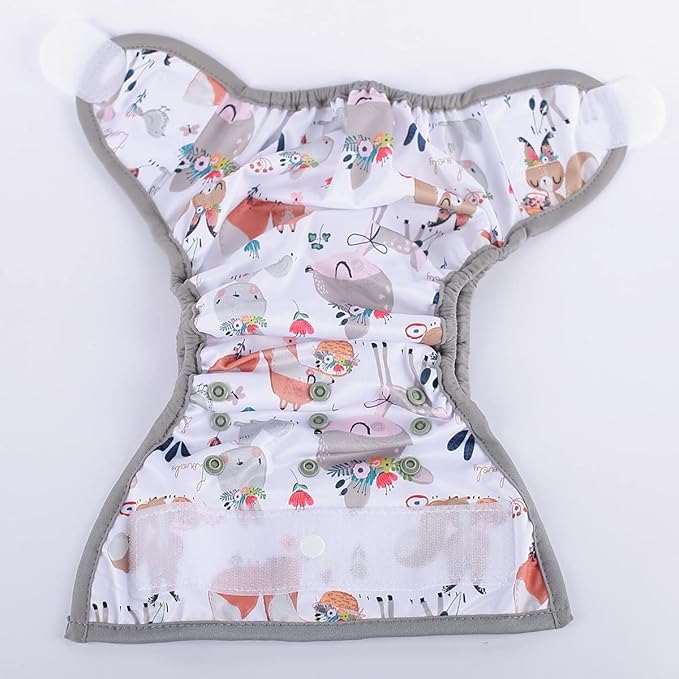 Baby Cloth Diaper Cover Nappy Hook and Loop Double Gusset 6.6lbs to 33lbs (Deers Rabbits Foxes)