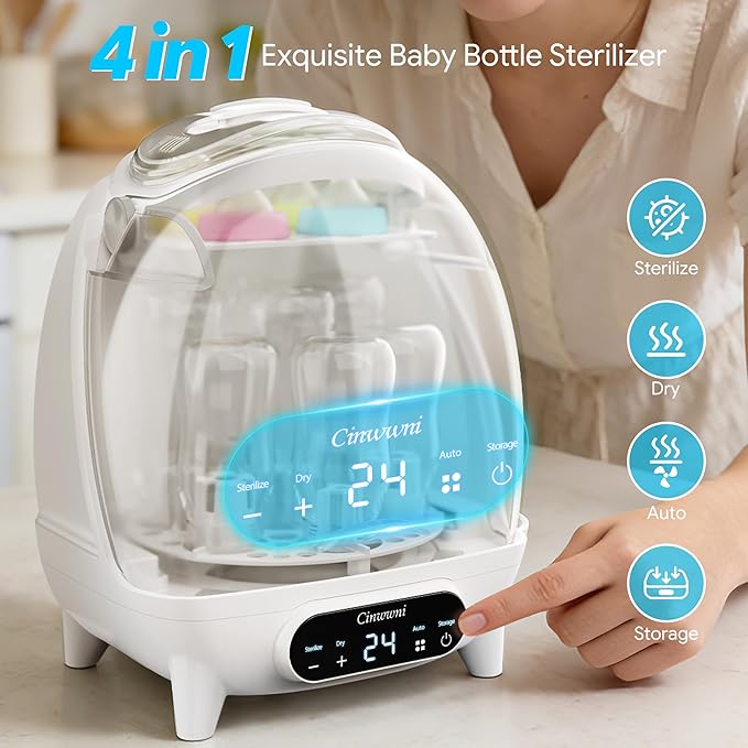 Bottle Sterilizer and Dryer, 4 in 1 Compact Steam Baby Bottle Sterilizer for Baby Bottles, Pacifiers, and Pump Parts & Newborn, Large Capacity 7 Bottles, Time-Saving Design