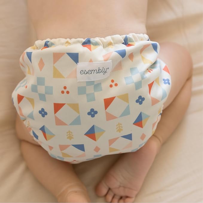 Esembly Cloth Diaper Cover - Reusable Swim Diaper, Waterproof, Breathable - Adjustable Outer Layer Over Absorbent Inner for Blowout Protection - Quilted, Size 2 (18-35lbs)