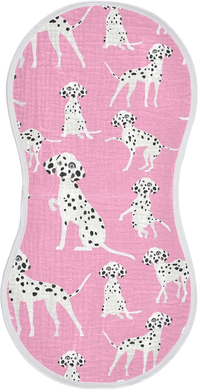 Dalmatian Dogs On Pink Muslin Burp Cloths for Baby 1 Pack 100% Cotton Baby Washcloths Bibs for Boy Girl