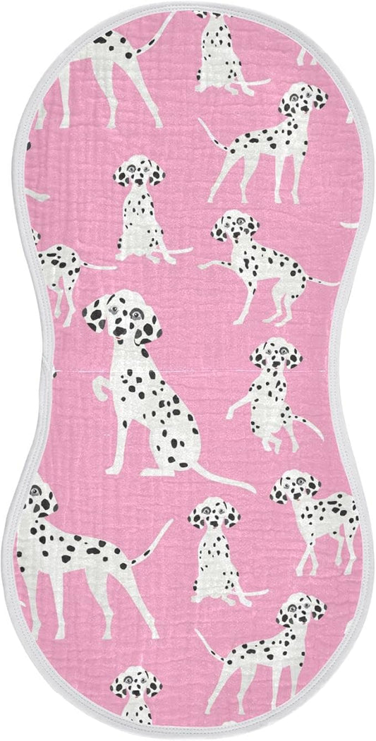 Dalmatian Dogs On Pink Muslin Burp Cloths for Baby 1 Pack 100% Cotton Baby Washcloths Bibs for Boy Girl