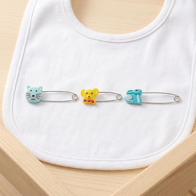 PATKAW Cartoon Baby Safety Diaper Pins with Locking Clasp Cute Brooch Pin for Cloth Diapers and Baby Clothes Fastening Small U-Shaped 2-Inch Pins 10-Pack