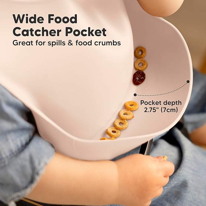 KeaBabies 2-Pack Silicone Bibs for Babies, Toddlers Girl, Boy – Sturdy Food-Grade Baby Bibs for Eating, Large Food Catcher, Clean & Put On Easily, Waterproof Toddler Feeding Essentials (Macaron)