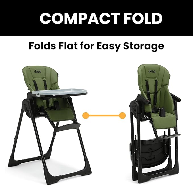 Jeep by Delta Children Classic Convertible 2-in-1 High Chair for Babies and Toddlers with Adjustable Height, Recline & Footrest - Dishwasher Safe Meal Tray, Olive Green