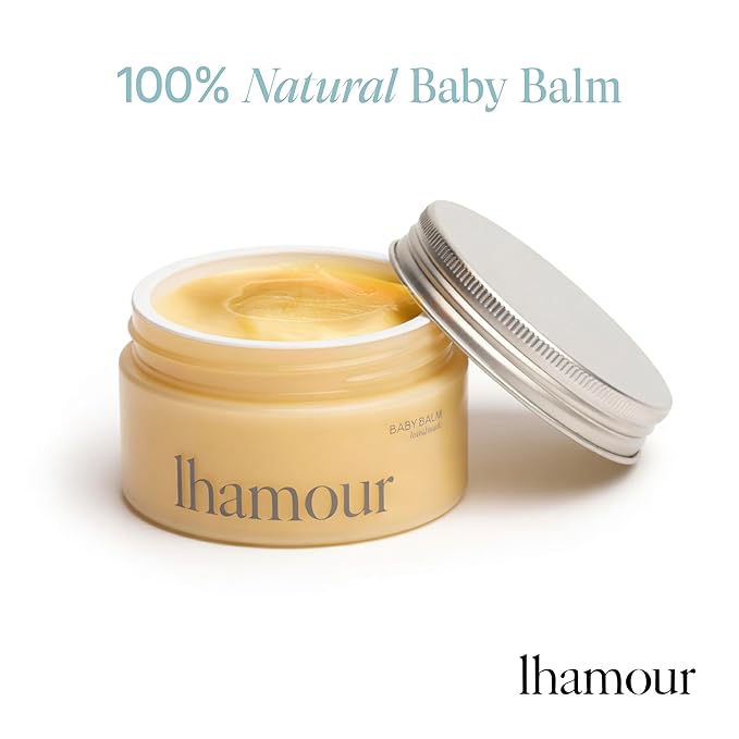 Lhamour Baby Balm 100% Natural Hand Made, 3.53oz Diaper Rash Cream for Baby with Organic Shea Butter, Beeswax, Coconut, Olive, Carrot Oils – Soothing All Purpose Oinment for Sensitive Baby Skin
