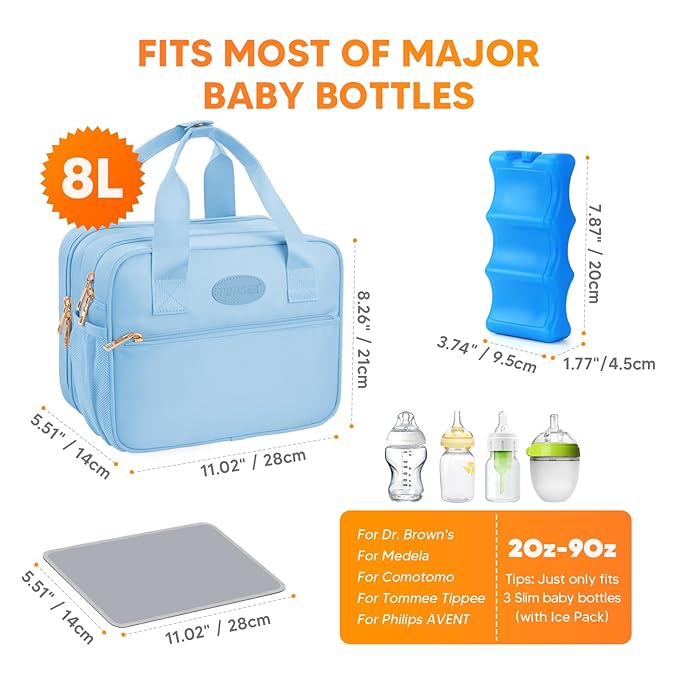 PIIOSER Breastmilk Cooler Travel Bag with Ice Pack, Compatible with Wearable Breast Pumps & Accessories - Portable Hands Free Breast Pump Carrying Case for Nursing & Working Moms, Blue