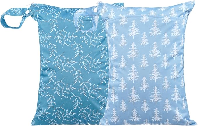 Wet Dry Bags with Two Zippered Pockets and Handle, Reusable Storage Bag for Breast Pump Parts & Baby Items, Waterproof Diaper Bags, Yoga Gym Bag for Swimsuits or Wet Clothes-2pcs, 11.8*15.75"