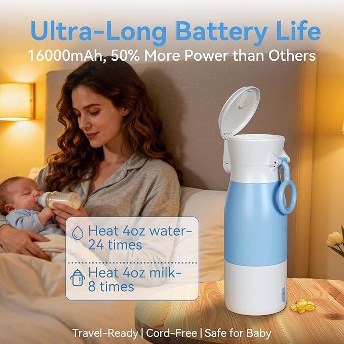 Portable Bottle Warmer for Travel - 17oz Portable Milk Warmer for Baby with Patent-Designed Formula Storage, 16000mAh Bottle Warmer On The Go for Breast Milk & Formula, Ideal for Car Outdoor