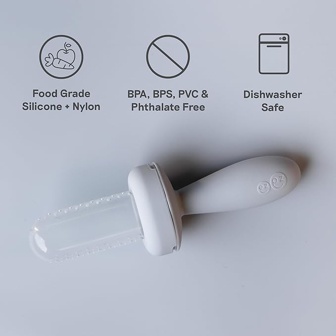 ezpz Baby-Led Gumline Feeder (Pewter) - Silicone Fruit Feeder for Infants 4 Months + - Baby Feeding Essentials - BLW Tools - Works Best with Compatible Ice Tray (Sold Separately)