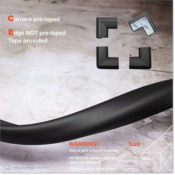27ft Edge 8 Corners - Bundle & Save - RovingCove HeftyFit Edge Corner Guards, Onyx Black