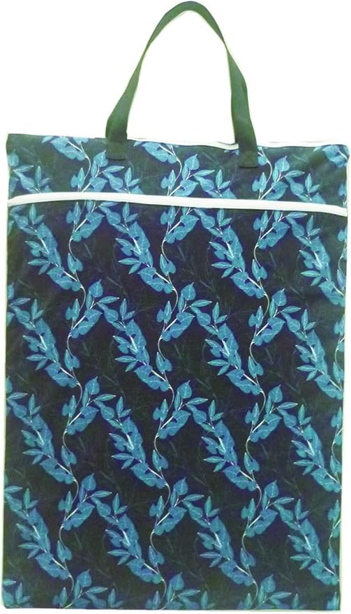 JOBEBE Large Hanging Wet/Dry Cloth Diaper Pail Bag for Reusable Diapers or Laundry (Blue leaf)