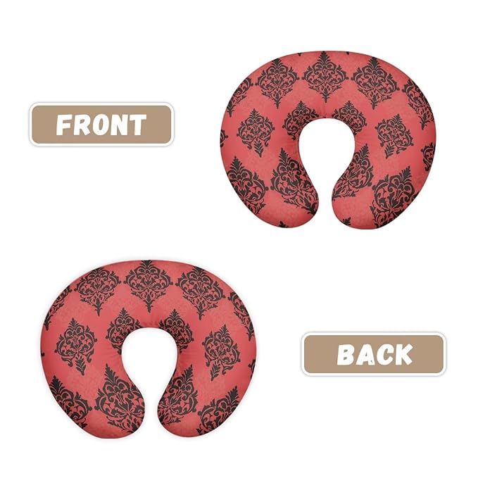 Damask Floral Nursing Pillow Cover, Aesthetic Abstract Florals Soft Breathable Feeding Pillow Slipcover for Baby Girl, Vintage Iron Red Nursing Pillow Cover, Washable