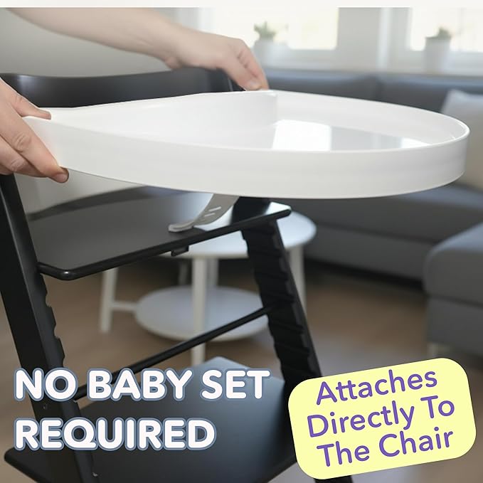 High Chair Tray for Stokke Tripp Trapp - White - No Baby Set Needed. Suction Surface. Snap-on. BPA Free.