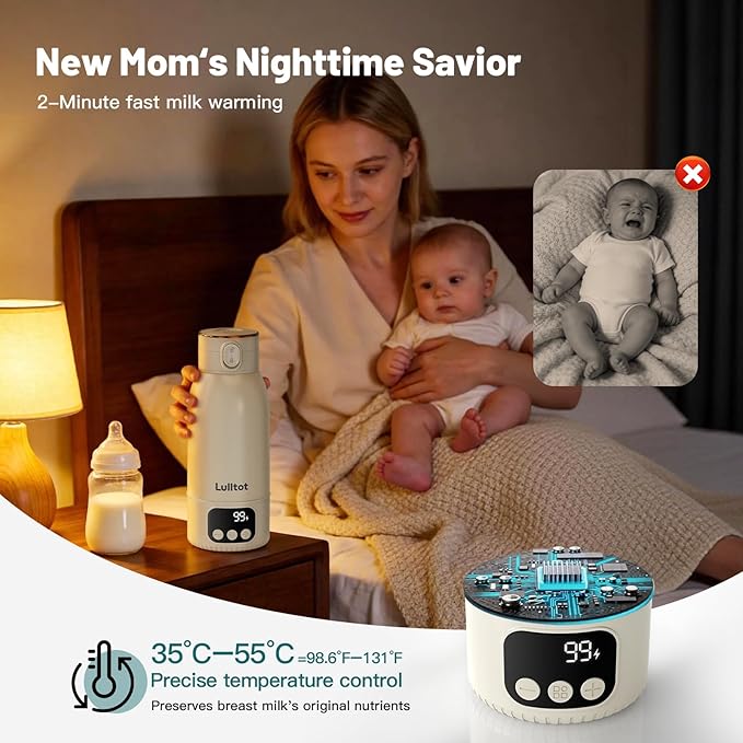 Portable Bottle Warmer for Travel Fast Baby Milk Warmer On-the-Go Breastmilk Warmer for Formula & Water, Newborn Essential Gift, 316L Stainless Steel Long Battery Life 17oz Large Capacity
