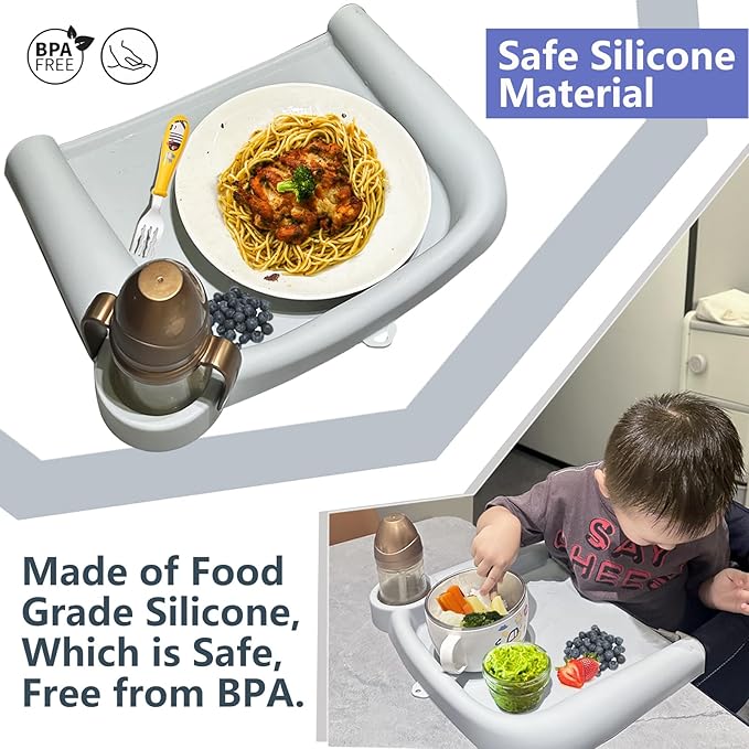 Silicone Baby Dining Tray Compatible with Inglesina Fast Table Chair & Other Hook-On High Chairs,Portable Clip-On Fast Table Chair Baby Tray, Dishwasher Safe & BPA Free (Upgraded White)