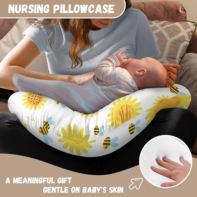 Forchrinse Sunflower Bee Nursing Pillow Cover Girls Cute Breastfeeding Pillow Case Infant Feeding Pillow Cushion Cover for Boys