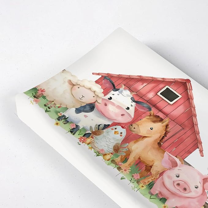 Watercolor Farm Animals Cow Chicken Horse Sheep Flowers Floral Baby Changing Pad Cover, Unisex Farm Life Theme Nursery Diaper Changing Table Pad Mat Sheet for Boys Girls-16x32