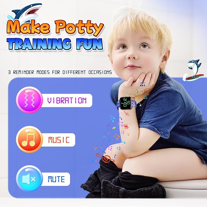 Potty Training Watch for Toddler Boys: Adjustable Volume Potty Watches for Kids Water Resistant Toilet Timer Alarm Toddler Shark Watch 1-3 Birthday Gifts for 2 3 4 Year Old Boy(Dark Blue)