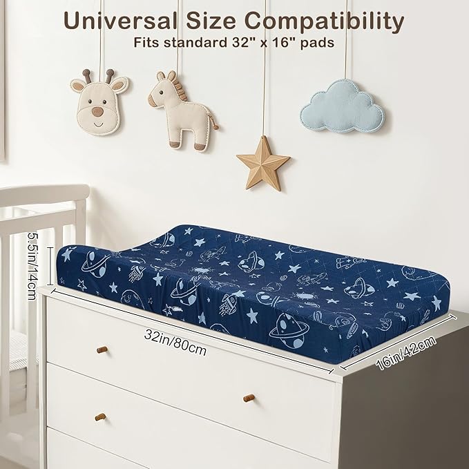 FIOBEE Changing Pad Cover Waterproof 2 Pack Quilted Diaper Change Table Sheets Breathable & Ultra Soft for Newborn Baby Boys Girls Fitted Changer Pads 32"x 16", Navy Blue