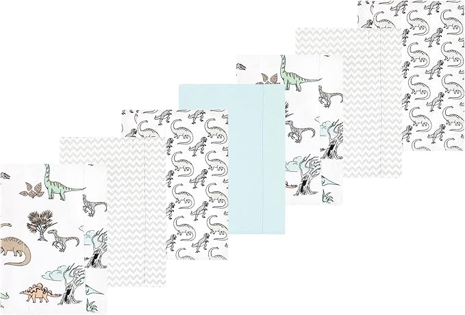 Luvable Friends Hudson Baby Flannel Burp Cloths 7pk, Gray Dinosaur Journey
