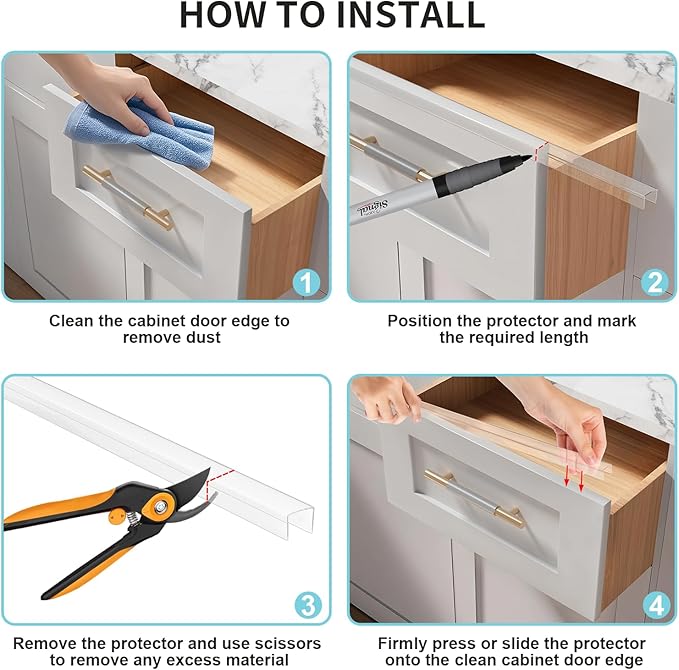 2 Pack Cabinet Protectors for Kitchen Cabinets, 18" Length Clear Cabinet Door Protector Edge Guard 3/4" Thick for Kitchen Drawer Fronts, Slip-On Plastic Edge Guard to Protect Sink & Trash Drawer