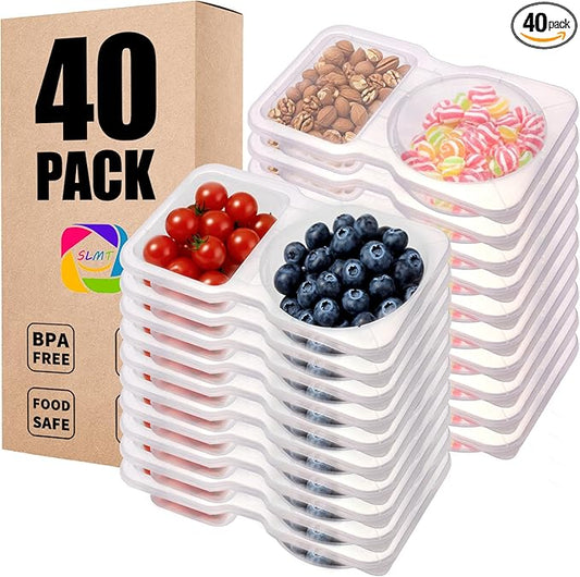40 Sets Reusable Snack Containers with Lids for Kids Double Compartment Snack Packs Container Mini Grab and Go Prep Containers Contenedores Para Snacks