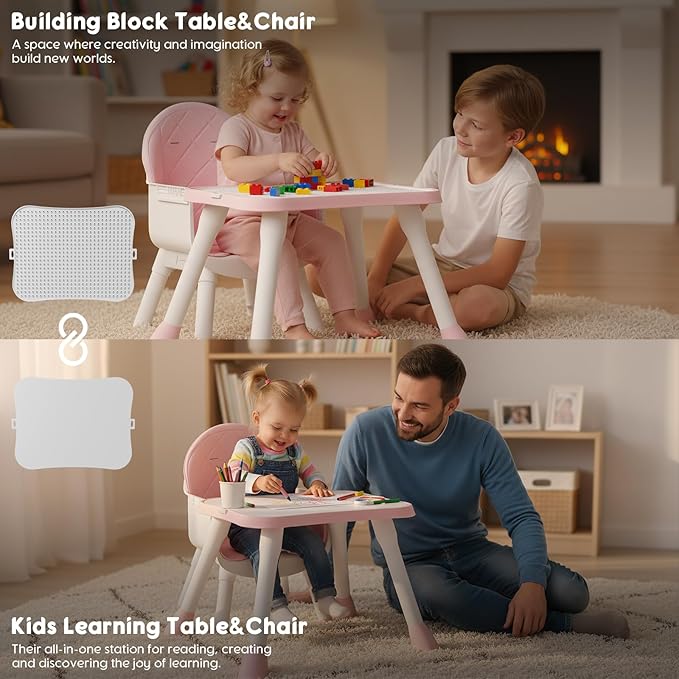 UNISWAN 6 in 1 Baby High Chair, Convertible Highchair for Babies and Toddlers (Pink)