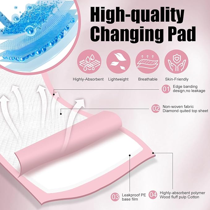 100 Pack Disposable Changing Pads,17 X 13 in Baby Disposable Underpads,Ultra Absorbent Disposable ,Waterproof Diaper Changing Pad,Leakproof Breathable Underpads Bed Table Protector Mat