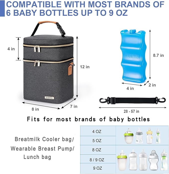 Breastmilk Cooler Bag with Ice Pack Fits 6 Baby Bottles Up to 9 Ounce