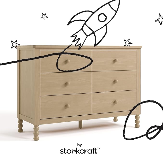 Storkcraft Rio 6 Drawer Dresser (Driftwood) – GREENGUARD Gold Certified, Wood Dresser for Bedroom, Kids & Nursery Storage Chest, Safety Interlocking Drawers, Pre-Installed Tracks, Kids Chest