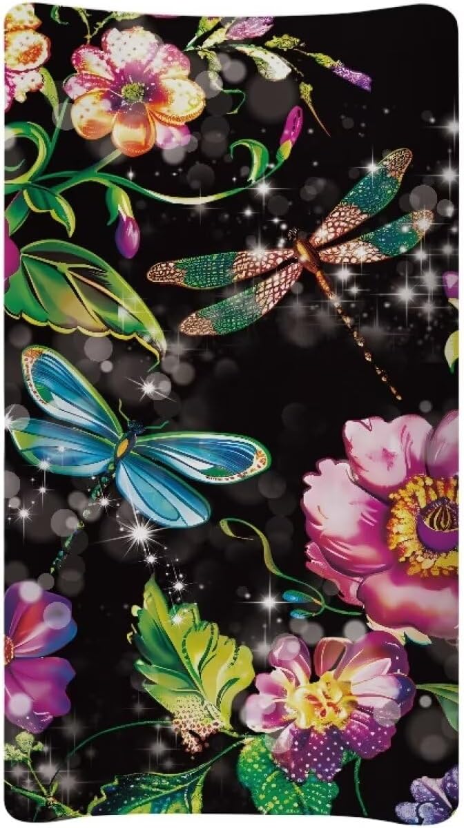 Dragonfly Flowers Changing Pad Covers, Breathable Baby Diaper Change Table Covers, Ultra Soft Contoured Pad Covers for Newborn Baby Boy Girls